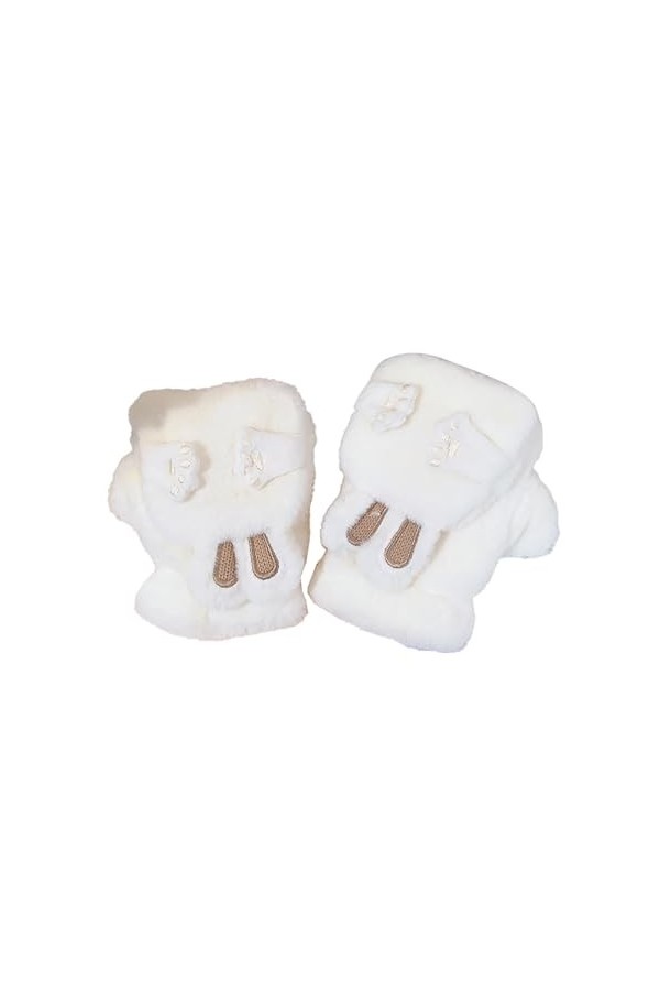 Gants dhiver chauds et doux en peluche lapin convertible avec dessus rabattable pour femmes et filles, blanc, taille unique