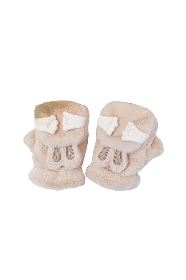 Gants dhiver chauds et doux en peluche lapin convertible avec dessus rabattable pour femmes et filles, blanc, taille unique