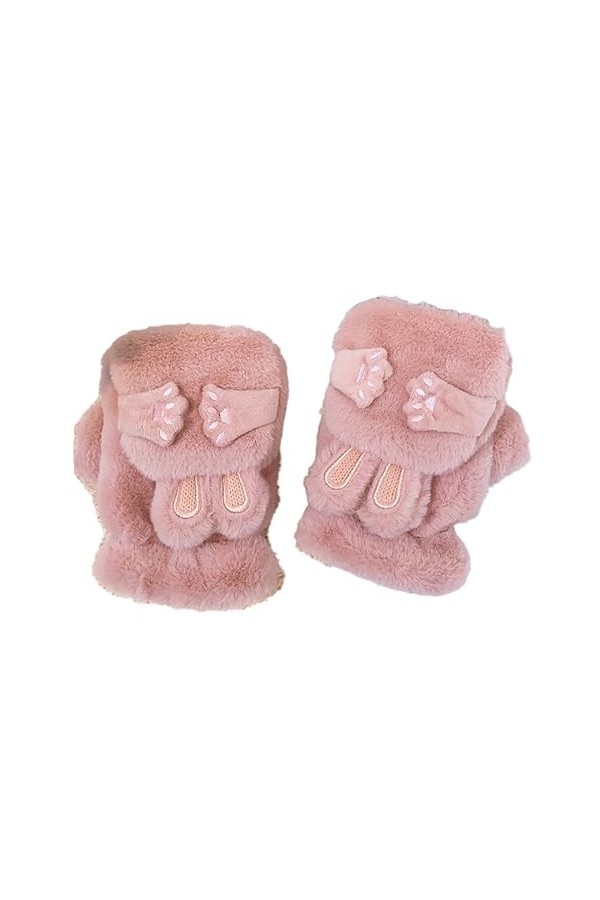 Gants dhiver chauds et doux en peluche lapin convertible avec dessus rabattable pour femmes et filles, blanc, taille unique