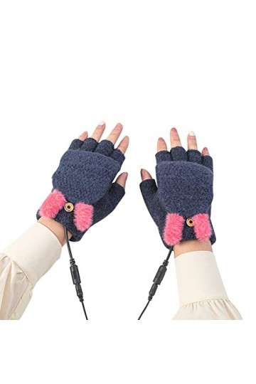 Gants chauffants USB pour lhiver - Mitaines chaudes et mi-doigts pour ordinateur portable - Pour femme - En tricot - Avec pr