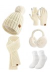 Xnova Femme Chapeau Gants Tactiles Longue Echarpe avec Cache-Oreilles Chaussettes Hiver Chaud, Tricotés Ensemble Bonnet Échar