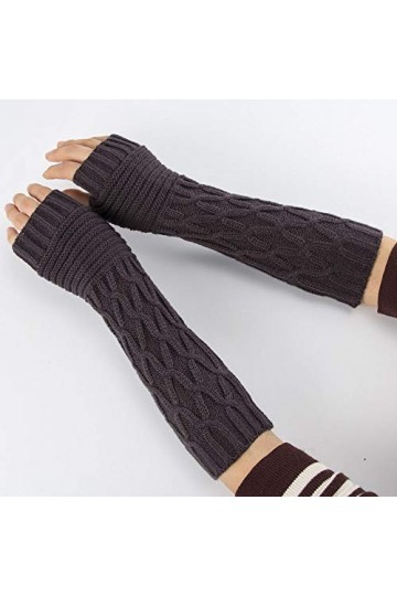 Gants sans Doigts pour Femmes,Femmes Mitaines sans Doigts Stripe Twist Couleur Unie Chaud Tricoté Long Gant Automne Hiver Bra