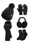 Xnova Femme Chapeau Gants Tactiles Longue Echarpe avec Cache-Oreilles Chaussettes Hiver Chaud, Tricotés Ensemble Bonnet Échar