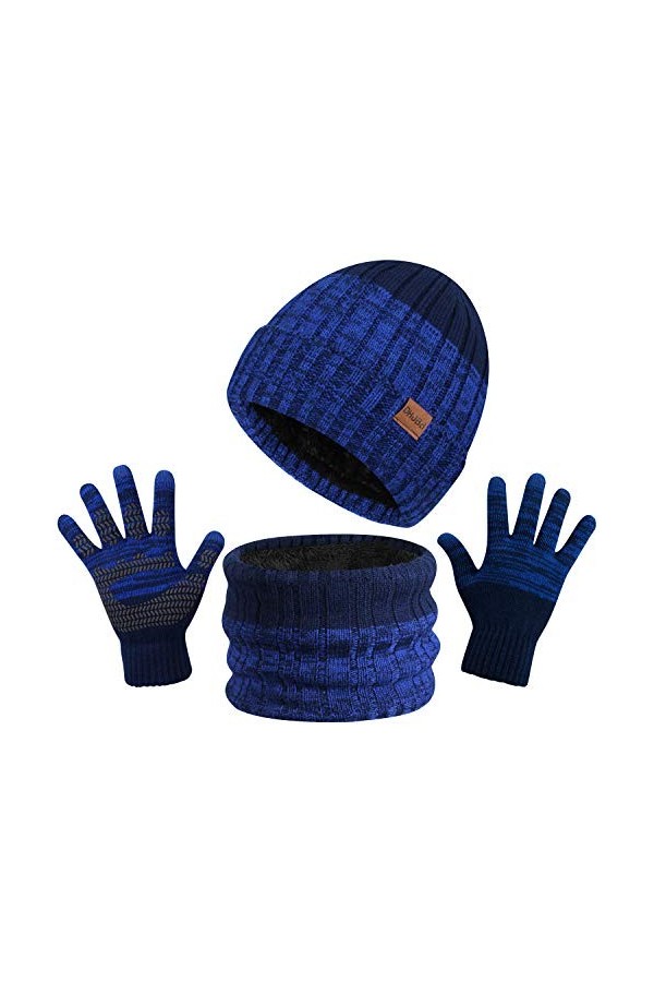 TAGVO 3in1 Bonnet dhiver Bonnet Écharpe Ensemble de Gants pour Homme Femme, Doublure Molleton Doux Chapeau tricoté Chaud Cac