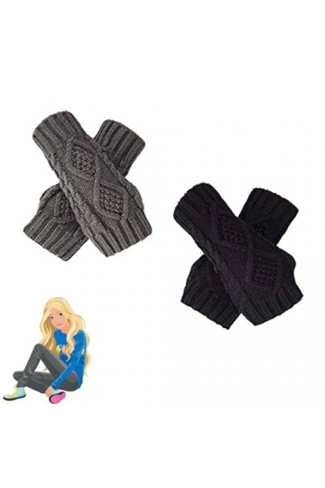 Lot de 2 paires de mitaines pour femme, mitaines dhiver chaudes pour femme, gants et moufles tendance, mitaines tricotées po