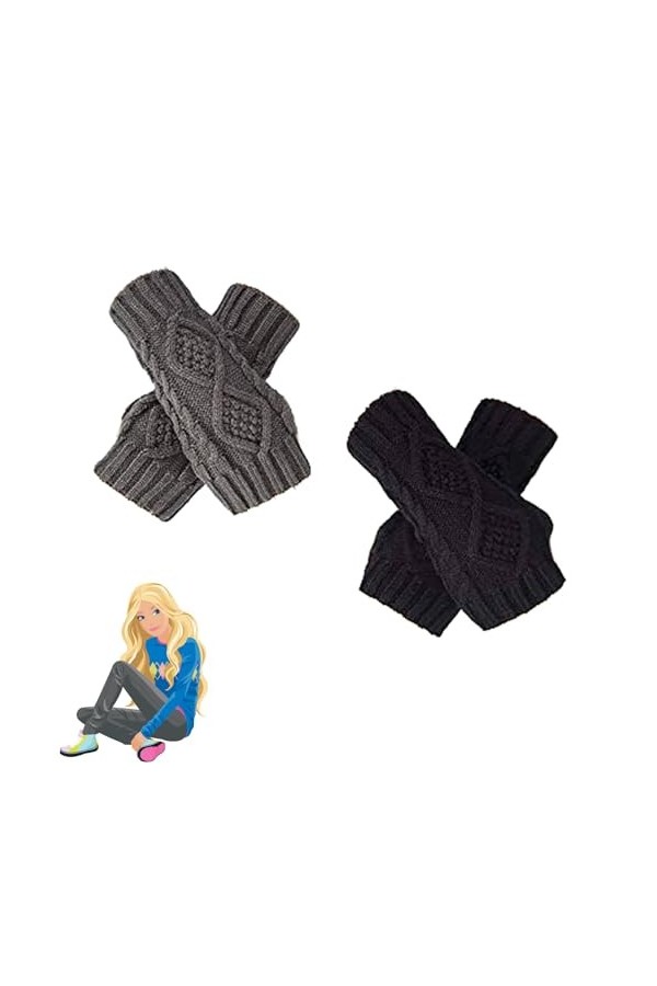 Lot de 2 paires de mitaines pour femme, mitaines dhiver chaudes pour femme, gants et moufles tendance, mitaines tricotées po