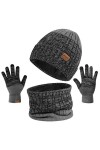 TAGVO 3in1 Bonnet dhiver Bonnet Écharpe Ensemble de Gants pour Homme Femme, Doublure Molleton Doux Chapeau tricoté Chaud Cac
