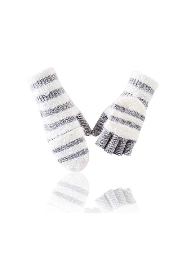 Aolongjs Gants tricotés Rayé Imprimer 2021 Gant Hiver Chaud épaississement Laine Gants tricoté sans Doigts exposé sans Doigt
