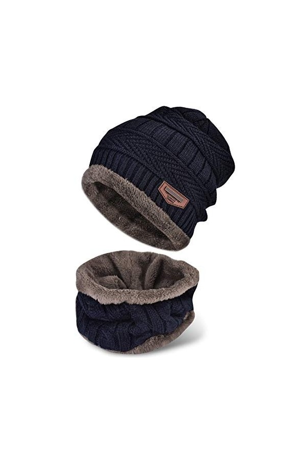 Ensemble bonnet dhiver avec écharpe, bonnet tricoté chaud et écharpe cercle, chapeau de ski, chapeau de sport en plein air a