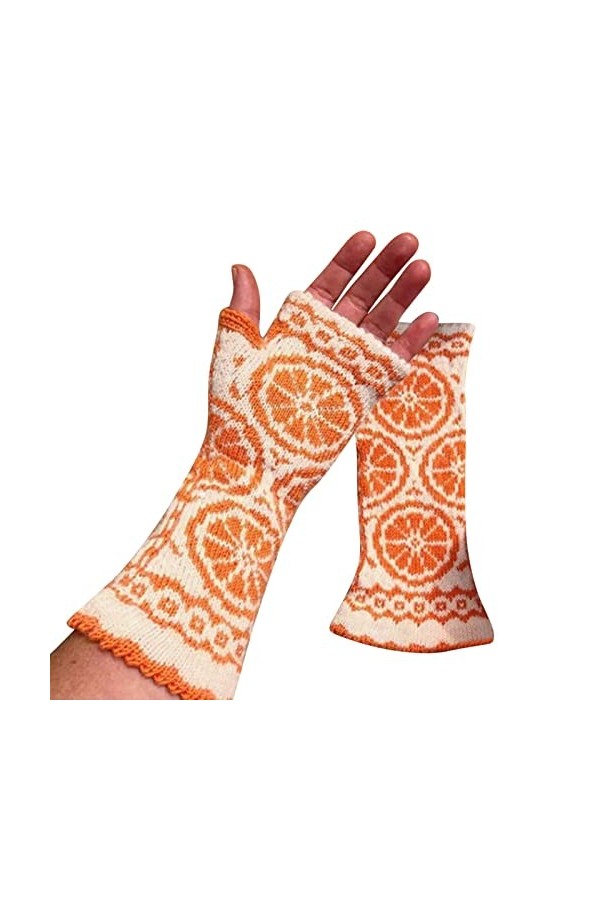 Gants tricotés à la main pour femme - Orange - Automne et hiver - Style rétro - Crochet - Taille unique