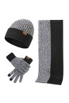 LumiSyne Hiver 3 En 1 Packs Bonnet Tricoté Écharpe Et Gants Homme Femme Mode Simple Jacquard Bicolore Foulard Longue Gants d
