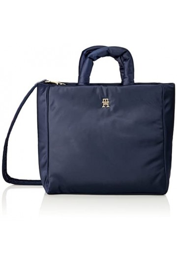 Tommy Hilfiger Cabas Femme Sac TH Flow Tote Solid Fermeture Éclair, Bleu Space Blue , Taille Unique