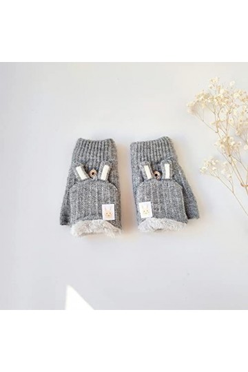 Gants sans Doigts Épaissis en Lapin Mignon pour Dames, Gants sans Doigts en Peluche Chauds dhiver, Gants Demi-Doigts pour Bu
