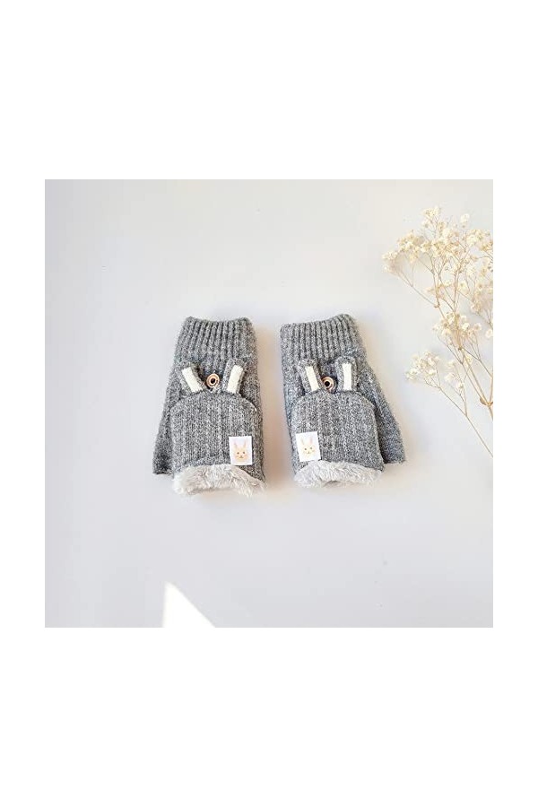 Gants sans Doigts Épaissis en Lapin Mignon pour Dames, Gants sans Doigts en Peluche Chauds dhiver, Gants Demi-Doigts pour Bu