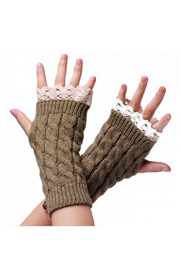 Gants Gants Longs Hiver Femme Chaud Tricoté Demi Doigt Gants Kaki