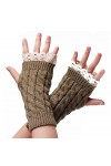 Gants Gants Longs Hiver Femme Chaud Tricoté Demi Doigt Gants Kaki