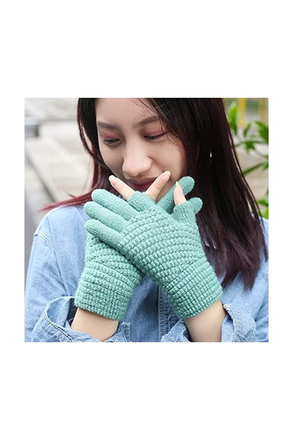 Gants Femme Gants Chauds DAutomne Et DHiver En Tricot Pour Étudiants Écran Tactile Vert
