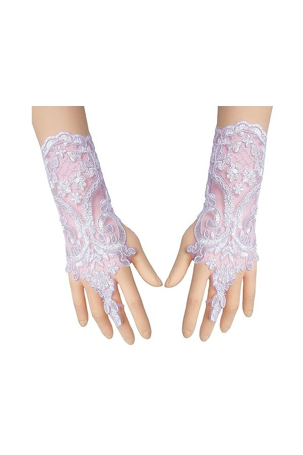 LJRPUPY Mitaines en dentelle avec broderie pour mariage, fête, bal de fin dannée, accessoires pour femmes, BLANC, taille uni