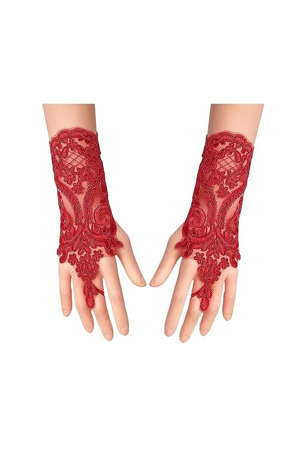 LJRPUPY Mitaines en dentelle avec broderie pour mariage, fête, bal de fin dannée, accessoires pour femmes, BLANC, taille uni
