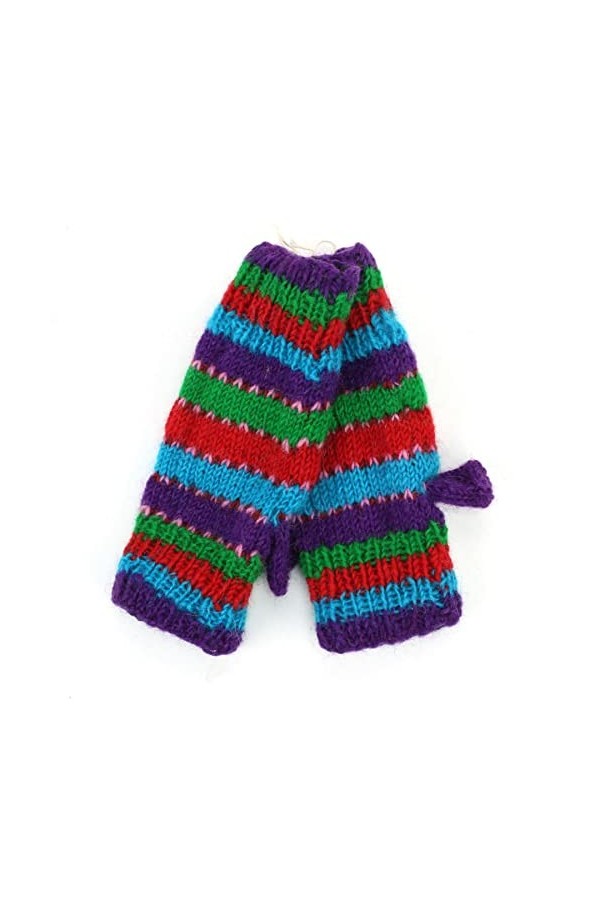 Mitaines en laine tricotée avec doublure polaire rayée, Tik Tik Multi Rouge Vert, taille unique