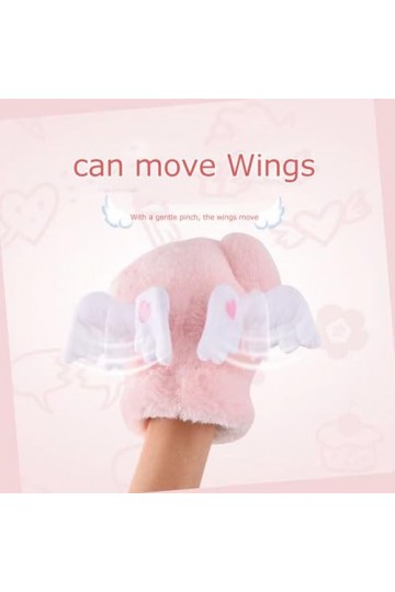 YILEEGOO Gants dhiver pour femme avec corde amovible, jolies ailes mobiles, gants chauds en peluche pour temps froid rose, 