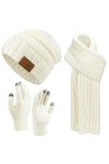 Hicdaw Lot de 3 bonnets, gants et écharpes dhiver pour femme, bonnet, longue écharpe, doublure en polaire, gants tactiles, b