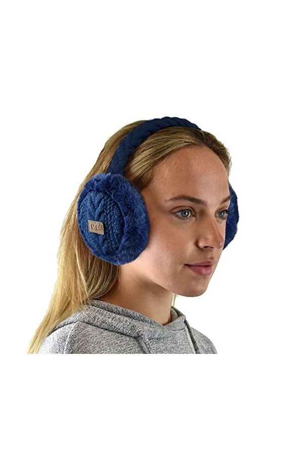 C.C Cache-oreilles doux et chaud réglable pour lhiver, bleu marine