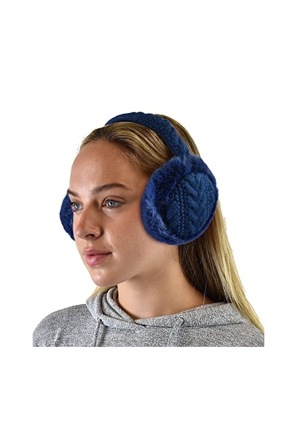 C.C Cache-oreilles doux et chaud réglable pour lhiver, bleu marine