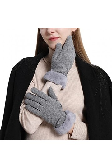 KhG398 Gants chauds résistants au froid pour femme avec nœud papillon pour fille Écran tactile Épais Gants à bouche pelucheus