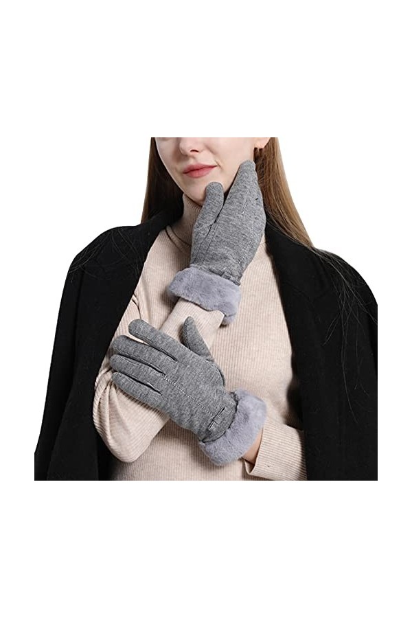 KhG398 Gants chauds résistants au froid pour femme avec nœud papillon pour fille Écran tactile Épais Gants à bouche pelucheus