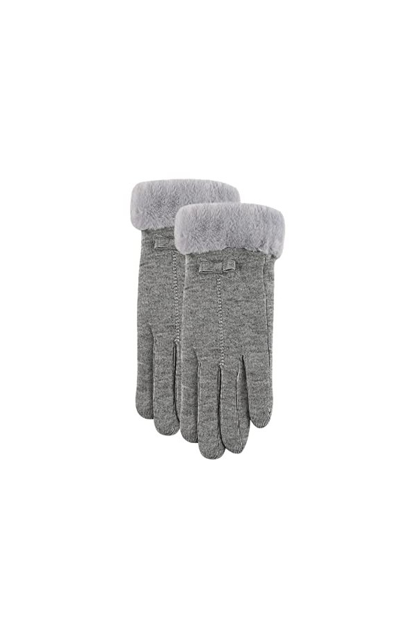 KhG398 Gants chauds résistants au froid pour femme avec nœud papillon pour fille Écran tactile Épais Gants à bouche pelucheus