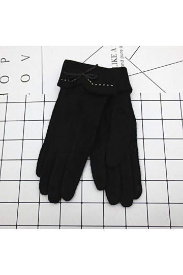 Femmes Touch Mitten Gants Hiver Femmes Chaud Cachemire Doigt Complet en Cuir Bow Gants Laine Broderie Écran Tactile Gants C22