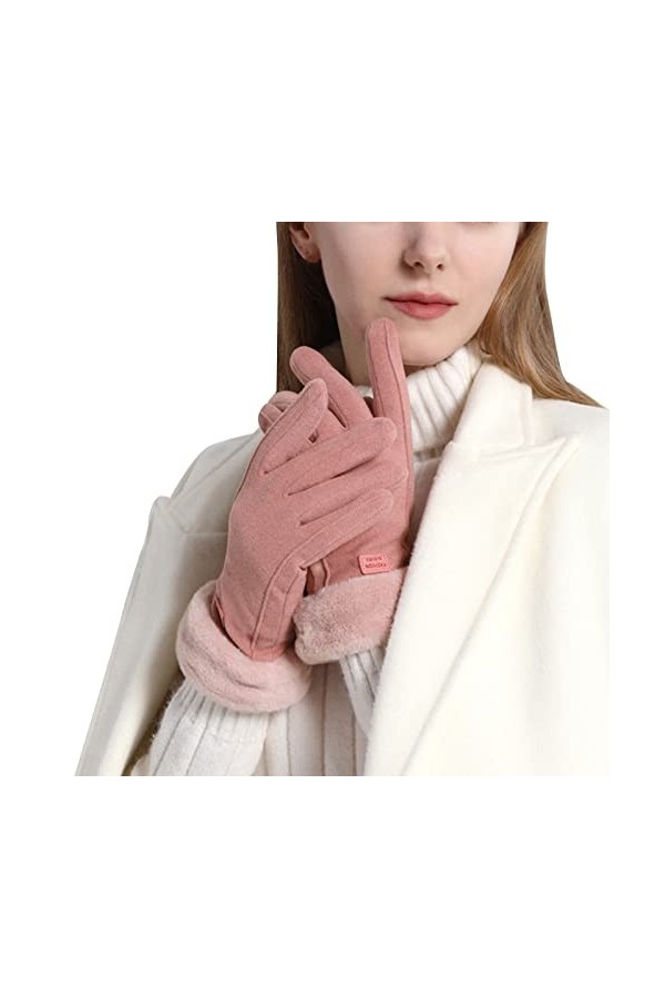 TjO831 Gants chauds pour femme Équitation Cheveux Épais Bouche Gants, rose, taille unique