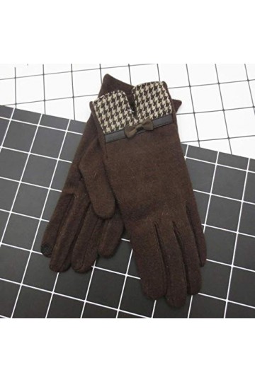Femmes Touch Mitten Gants Hiver Femmes Chaud Cachemire Doigt Complet en Cuir Bow Gants Laine Broderie Écran Tactile Gants C22