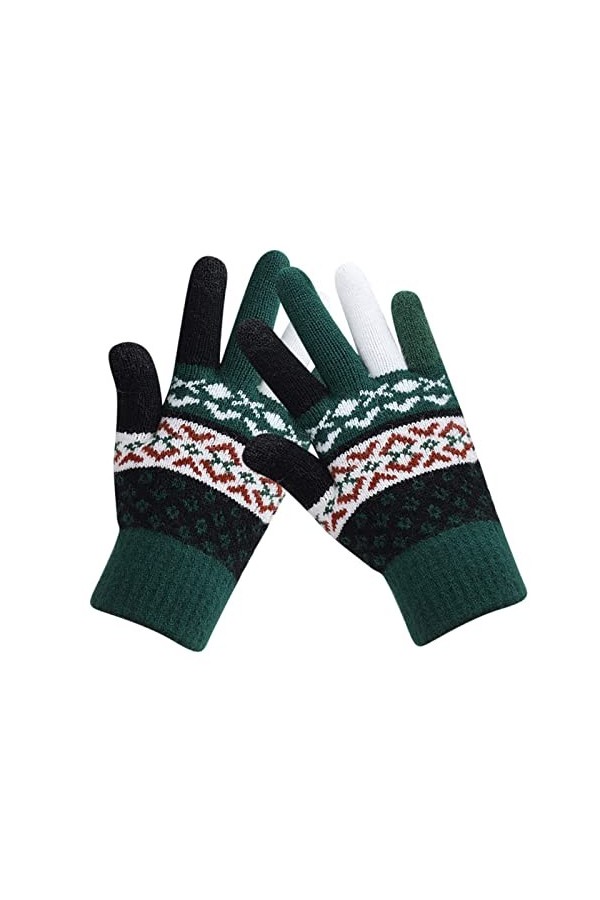 Gants longs blancs pour femmes et hommes - Gants chauds en tricot extensible - Moufles dhiver - Gardent au chaud - Impressio