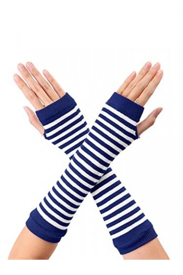 sourcing map Paire de gants rayés pour femme - Longueur du coude, rose/blanc, taille unique