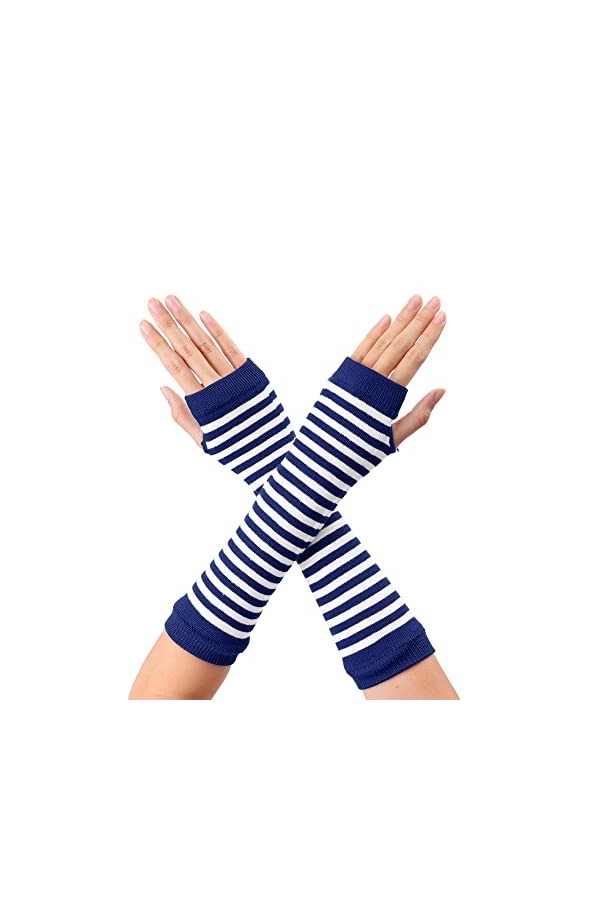 sourcing map Paire de gants rayés pour femme - Longueur du coude, rose/blanc, taille unique