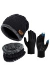 Hiver Bonnet Écharpe Ensemble Gants - Unisex Packs Snood Chapeau Mitaines Écran Tactile Tricot Laine Polaire Hiver Chaud Anti