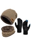 Hiver Bonnet Écharpe Ensemble Gants - Unisex Packs Snood Chapeau Mitaines Écran Tactile Tricot Laine Polaire Hiver Chaud Anti