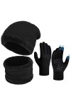 Hiver Bonnet Écharpe Ensemble Gants - Unisex Packs Snood Chapeau Mitaines Écran Tactile Tricot Laine Polaire Hiver Chaud Anti