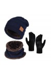 Hiver Bonnet Écharpe Ensemble Gants - Unisex Packs Snood Chapeau Mitaines Écran Tactile Tricot Laine Polaire Hiver Chaud Anti