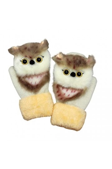 Tuelaly 1 paire de gants épais pour femme, motif animal de dessin animé 3D, gants chauds, doublés en polaire, moufles pour l