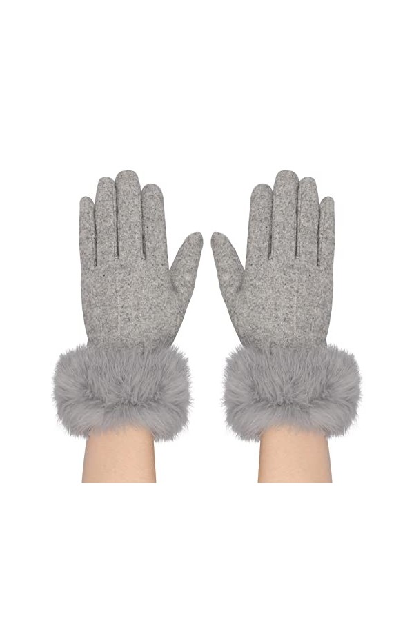 Gants Hiver pour Femme Gants en Fausse Fourrure de Lapin Mitaines Epais en Peluche Gants Chaud Gants à Écran Tactile Moufle d