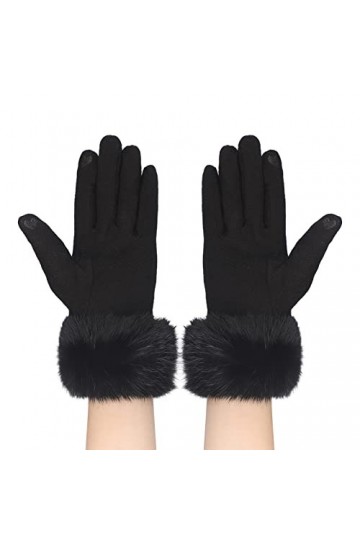 Gants Hiver pour Femme Gants en Fausse Fourrure de Lapin Mitaines Epais en Peluche Gants Chaud Gants à Écran Tactile Moufle d