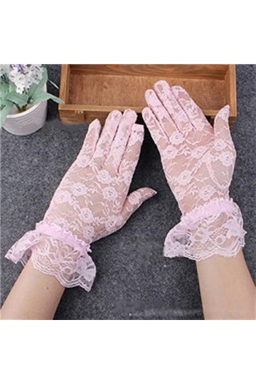 Modis Gants en dentelle pour fille - Printemps été - Élastique - Protection solaire solide - Rose