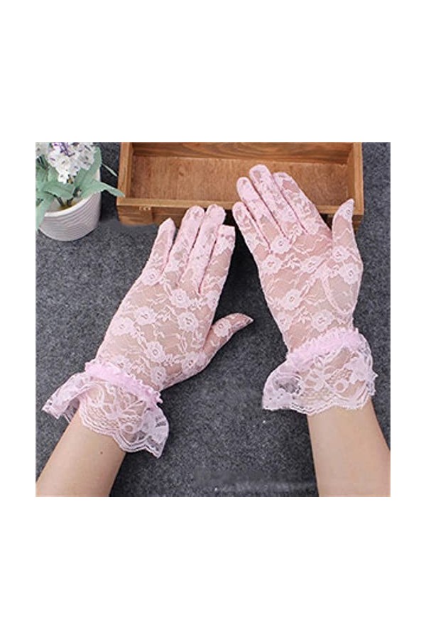 Modis Gants en dentelle pour fille - Printemps été - Élastique - Protection solaire solide - Rose