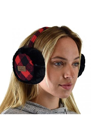 C.C Cache-oreilles doux et chaud pour lhiver, Plaid rouge/noir., taille unique