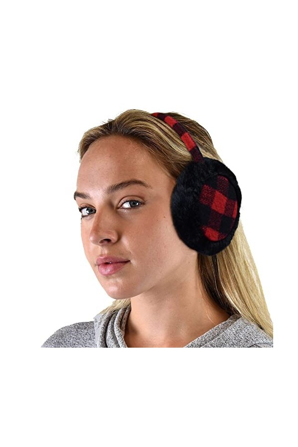 C.C Cache-oreilles doux et chaud pour lhiver, Plaid rouge/noir., taille unique