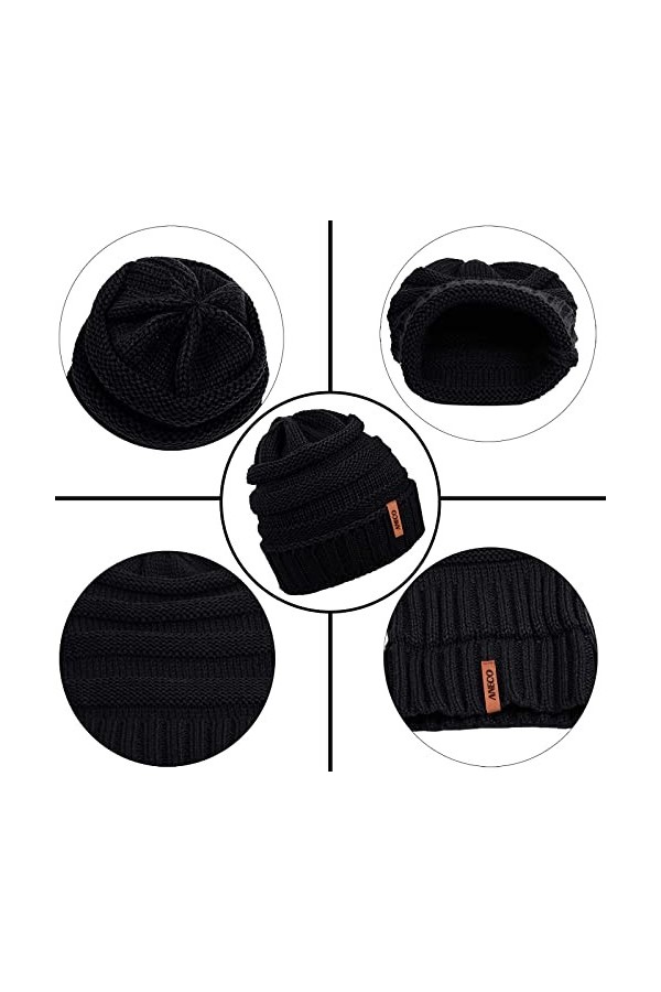 Aneco Ensemble dhiver chaud en tricot avec écharpe, bonnet, bonnet, gants pour écran tactile et cache-oreilles pour homme ou