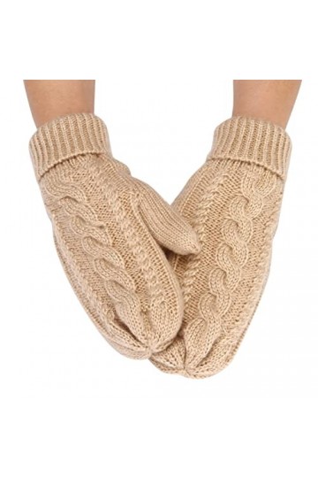 Gants tendance pour femme - Couleur unie - En tricot torsadé - Coupe-vent - Chaud et épais - Pour temps froid beige, taille 